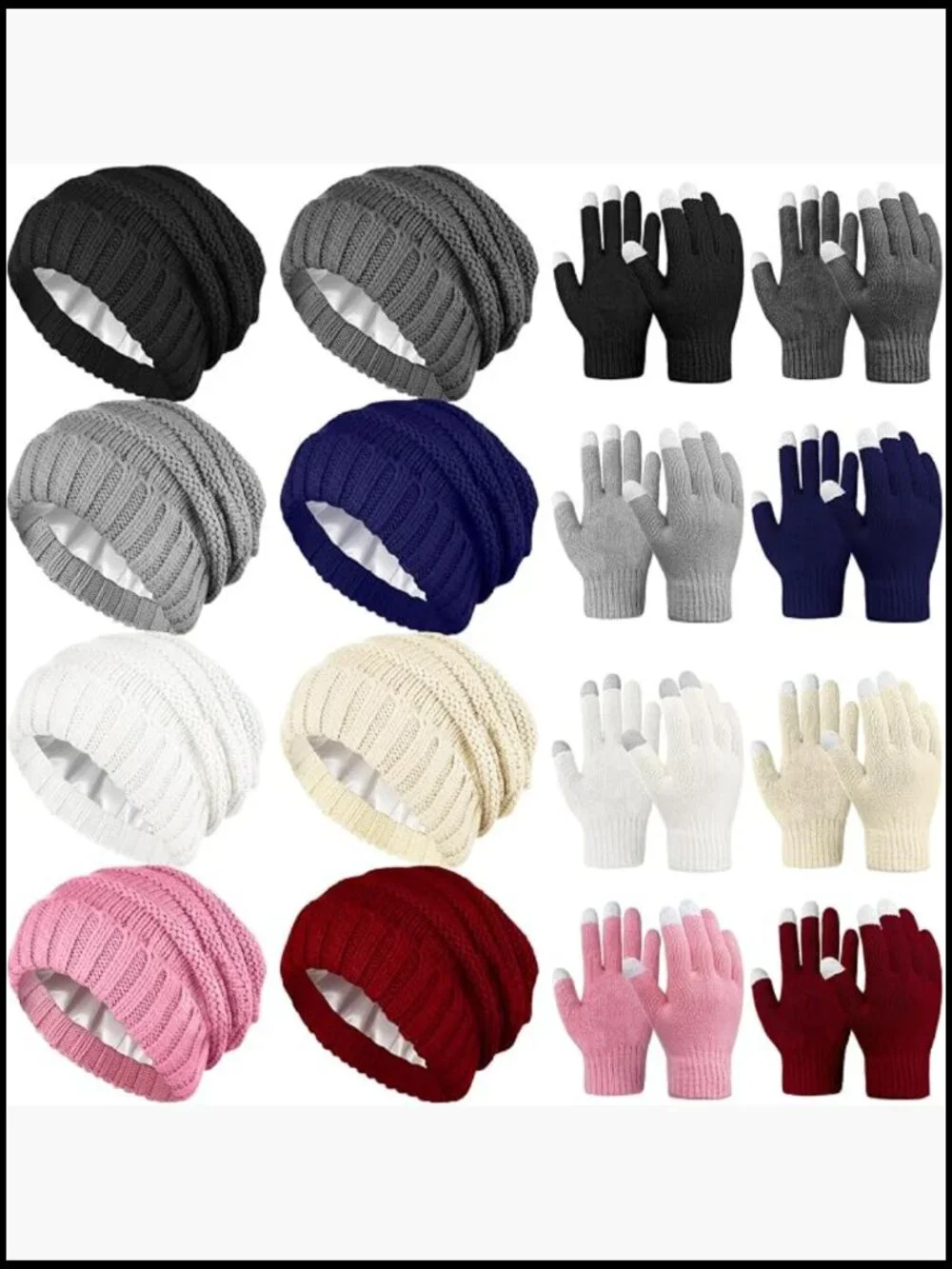 8 Set Winter Hat Gloves with Touchscreen, Knit Beanie Set